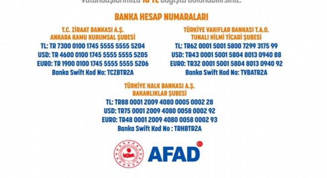 AFAD hesap numaralarını açıkladı