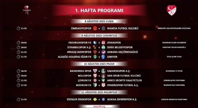 Erzurumspor – Sivasspor maçı 9 Ağustosta