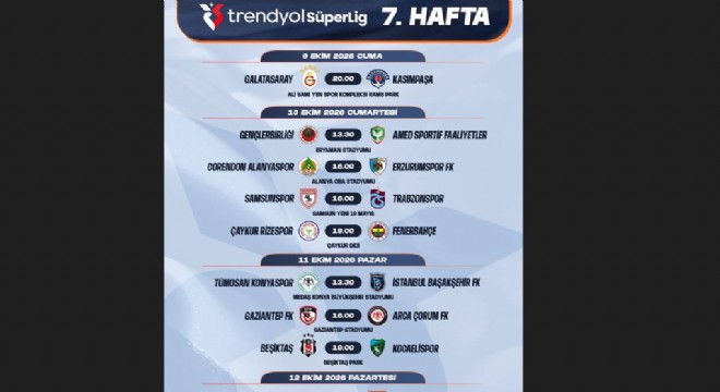 Trendyol Süper Lig 7-16. hafta takvimi açıklandı