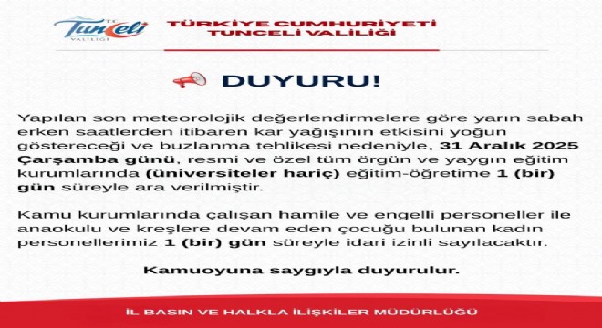 Tunceli’de eğitime 1 gün ara verildi