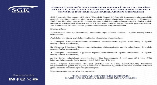 Zam farkı ödemeleri bugün başlayacak