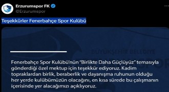 Erzurumspor’dan Fenerbahçe’ye teşekkür